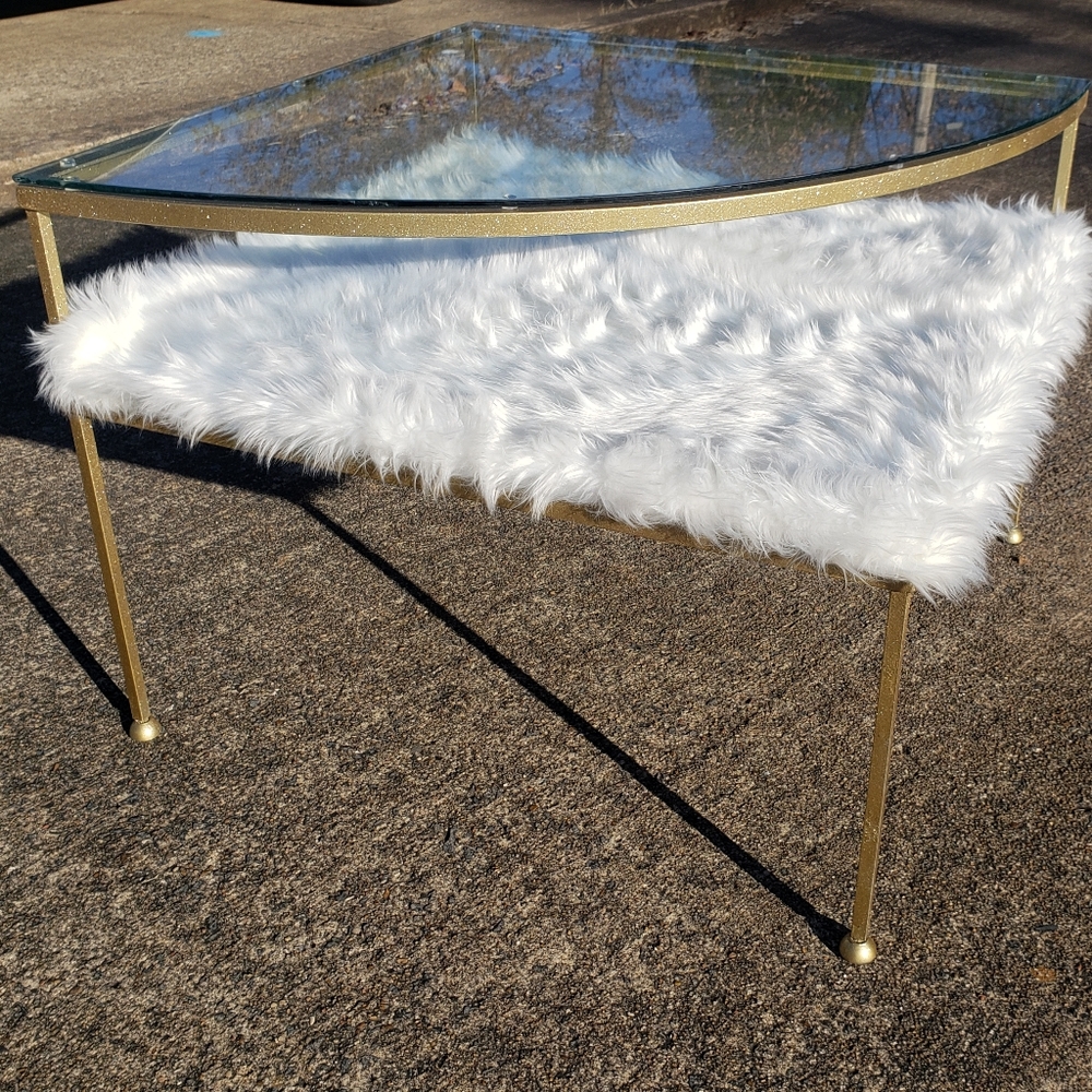 Gold Glass Top Fur Table